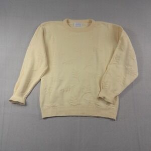 Vintage Jantzen Pale Yellow Textured Leaf Knit Sweater Medium Made in USA